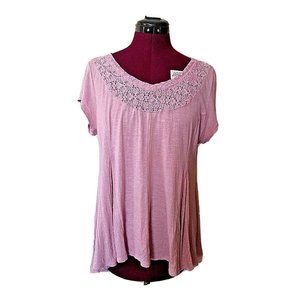 Symmetry Womens Top Size Large Pink Asymmetrical Hem Lace Detail